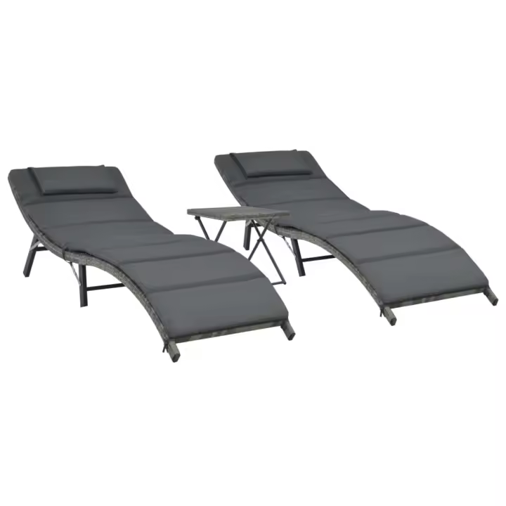 vidaXL Set de muebles de jardín plegables 3 pzas ratán sintético Sillas de Exterior Ideal para jardín, playa, piscina, terraza Tumbona Piscina Tumbonas Playa Tumbonas Jardín Exterior - 1