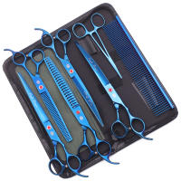 Juego De Tijeras Para Mascotas Azul 8" Incluye Tijeras Rectas Tijeras Curvas Tijeras De Afinado Y Tijeras De Corte (Z3005) Material Acero Inoxidable - details 0