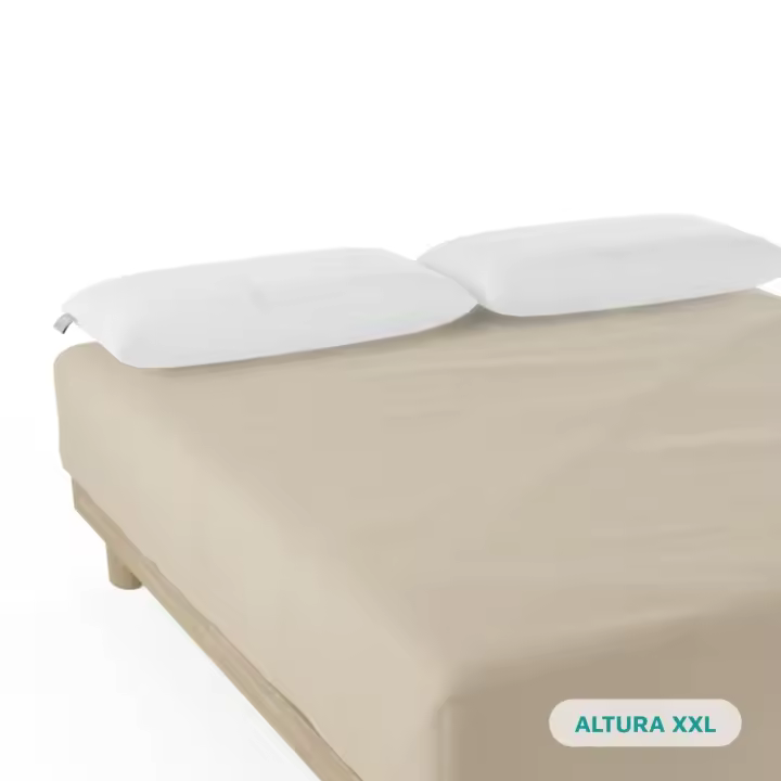 Nalui Sábana Bajera  Beig 100% Algodón 180 Hilos (Camas max 34cm), Suave, Fresca, Transpirable, Lavable a 30ºC - 1