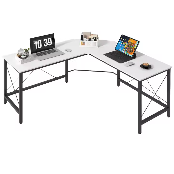 HOMCOM Mesa de Ordenador PC Escritorio para Oficina Hogar Tipo Mesa Esquinera Forma L Marco Metal 150x150x76cm - 1