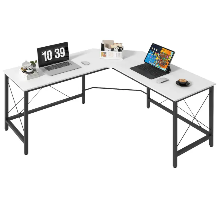 HOMCOM Mesa de Ordenador PC Escritorio para Oficina Hogar Tipo Mesa Esquinera Forma L Marco Metal 150x150x76cm - 1