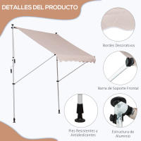 Outsunny Toldo Manual Retráctil 200x150 cm con Manivela de Aluminio Ángulo Ajustable Protección Solar para Terraza Balcón Jardín Patio - details 6