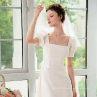 Velo De Novia Corto Elegante De Satén Con Lazo Y Tules Suaves De Dos Capas Con Peine Para Mujeres Vestido De Novia - details 3