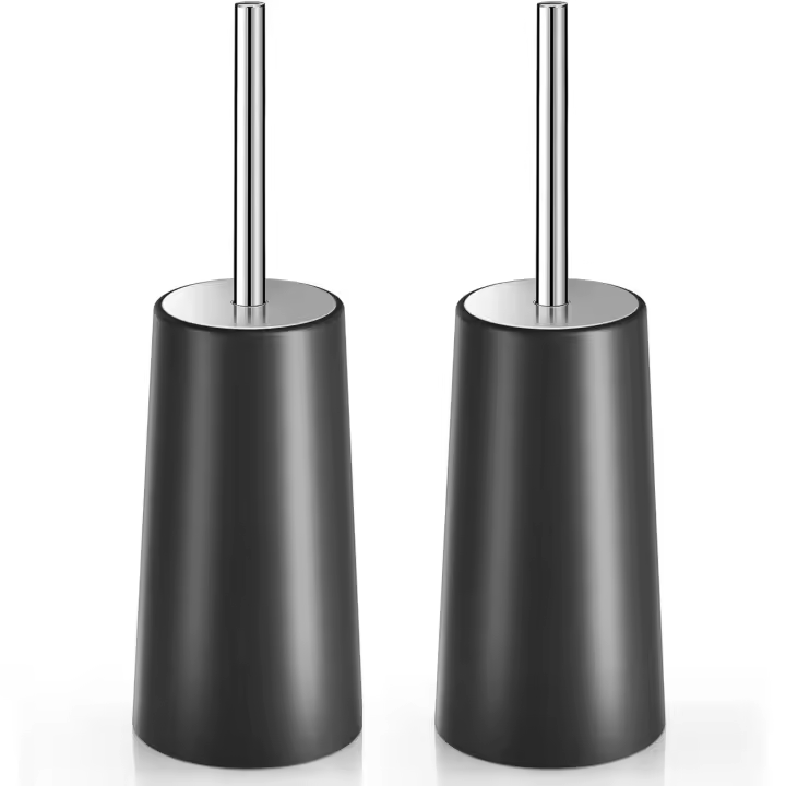 Cepillo de inodoro y soporte, paquete de 2 cepillos de inodoro con mango largo de acero inoxidable 305, cepillo de inodoro para baño (negro) - 1