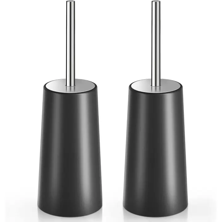 Cepillo de inodoro y soporte, paquete de 2 cepillos de inodoro con mango largo de acero inoxidable 305, cepillo de inodoro para baño (negro) - 1