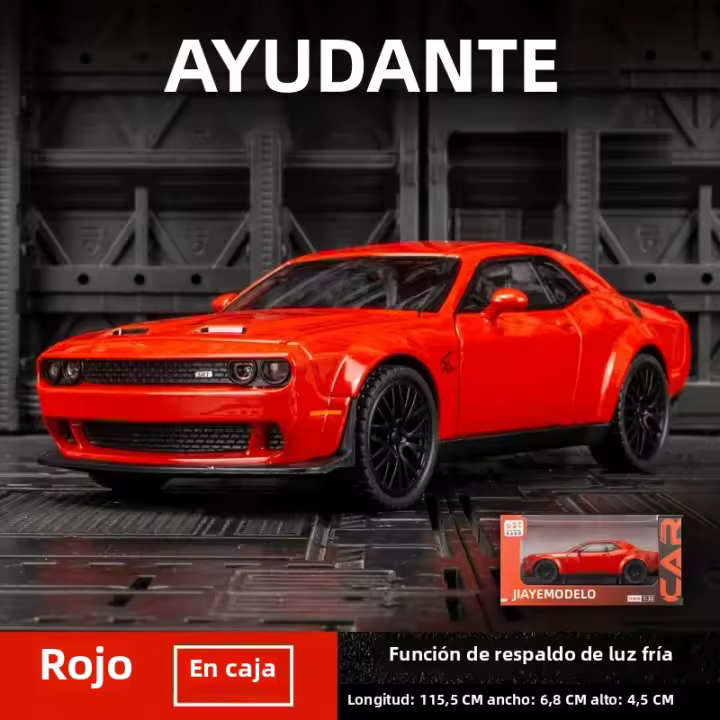 Coche De Juguete Dodge Challenger Hellcat a Escala 1:32 Metal Con Sonido Y Luz Modelo De Coche Pull Back Para Coleccionistas - 1