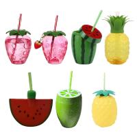 Botella De Agua Con Pajita De Plástico Multicolor Fruta De Dibujos Animados Regalo Sandía Limón Fresa Piña Deporte Y Salud - details 18