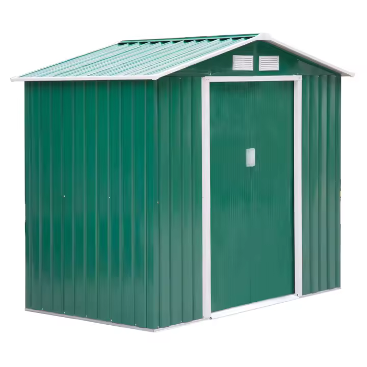 Outsunny Caseta de Jardín 213x130x185 cm Cobertizo Metálico de Exterior para Almacenamiento de Herramientas con 2 Puertas Correderas y 4 Ventanas para Terraza Verde Oscuro - 1