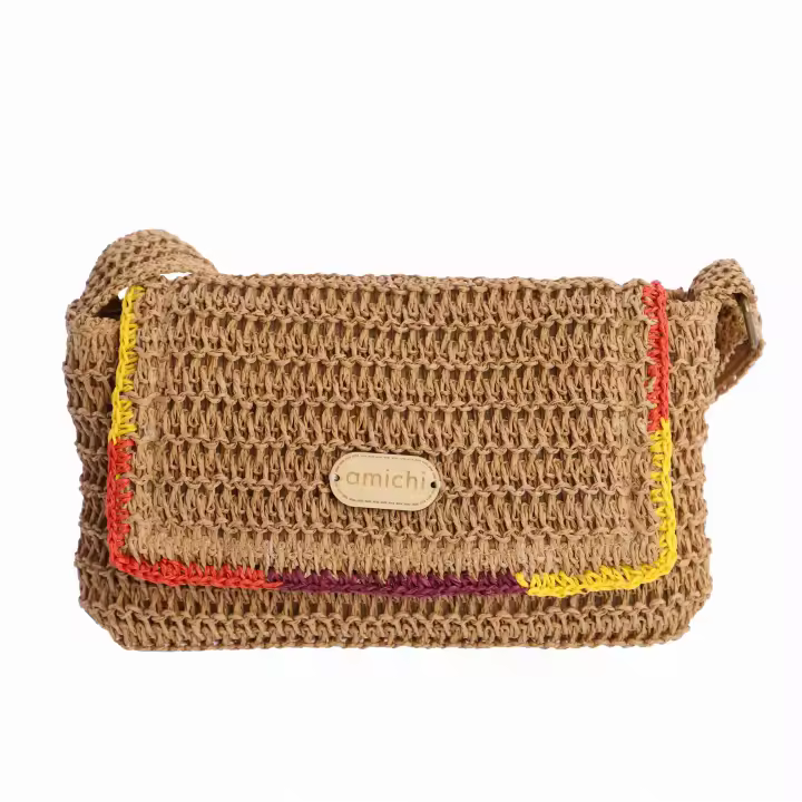 Bolso bandolera para mujer AMICHI Aria de rafia crudo con cierre magnético y cremallera - 1
