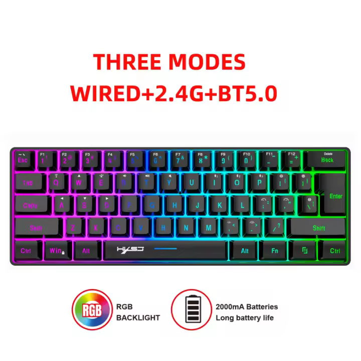 L500 Wired/Wireless Gaming Keyboard 61 Keys With Dynamic RGB Backlight For PC Laptop Gamer - 1