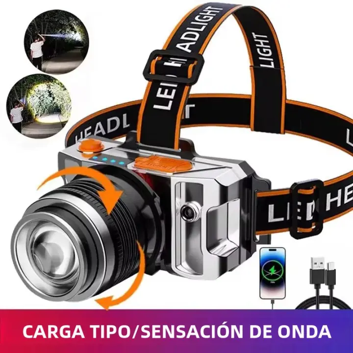 Linterna Frontal Recargable USB Super Brillante Con 5 Modos De Iluminación Pantalla Digital Para Pesca Al Aire Libre Y Camping - 1