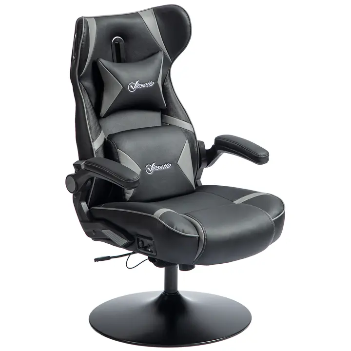 Silla de juego with balance y función de inclinación, Silla ergonómica para ordenador, Altura ajustable, Mesa giratoria y Silla con amplificador, puede soporcarlo hasta 120 kg, Negro Gris - 1