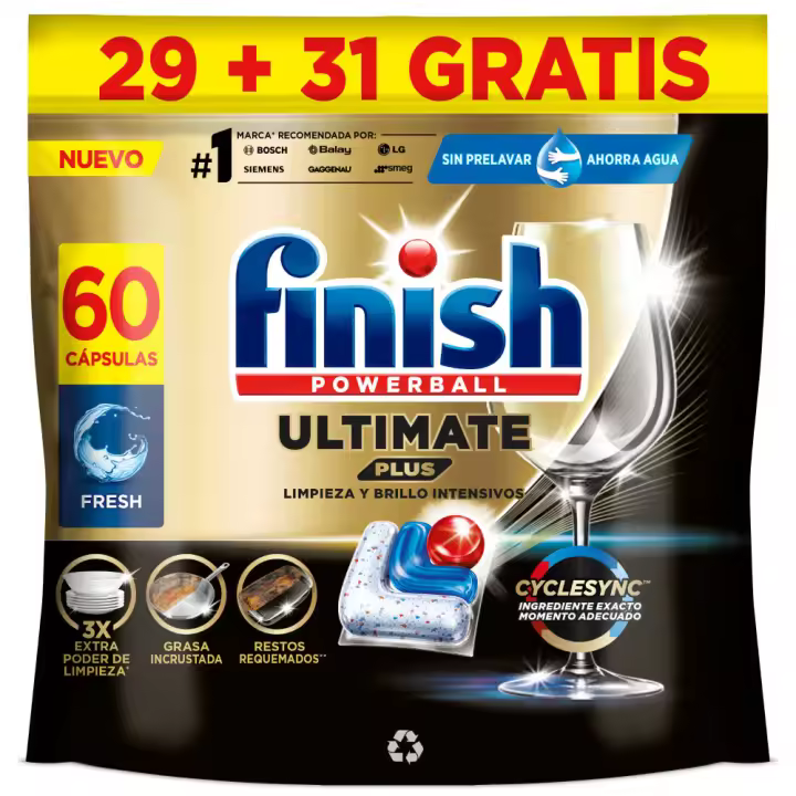Finish Powerball ULTIMATE PLUS ALL IN 1 x60 x120 x180 x240 Pastillas para Lavavajillas, Limpieza Intensiva, Elimina Restos Quemados, Brillo Diamante, Cuida y Protege - 1