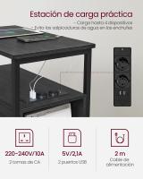Mesa auxiliar multifuncional con multienchufe, diseño compacto con 2 cajones, ideal como mesita de noche, almacenamiento adicional para salón y dormitorio, disponible en gris ahumado o marrón rústico - details 12