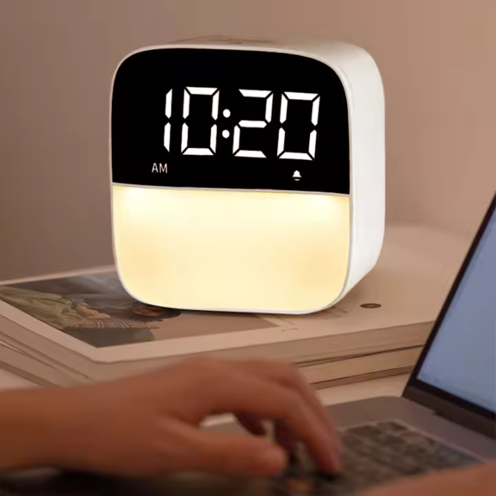 Reloj De Alarma Con Luz De Mesa Para Cama Luces Nocturnas Toque Lámpara De Escritorio Sonidos Naturales 3 Luzes Diminuibles Para Dormitorio - 1