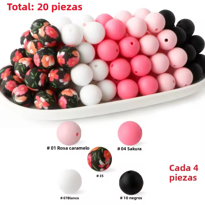Kit De 20 Piezas De Bolas De Silicona Redondas De 15MM Para Fabricación De Joyería DIY Correas De Llavero Pulseras Collares Accesorios - 1