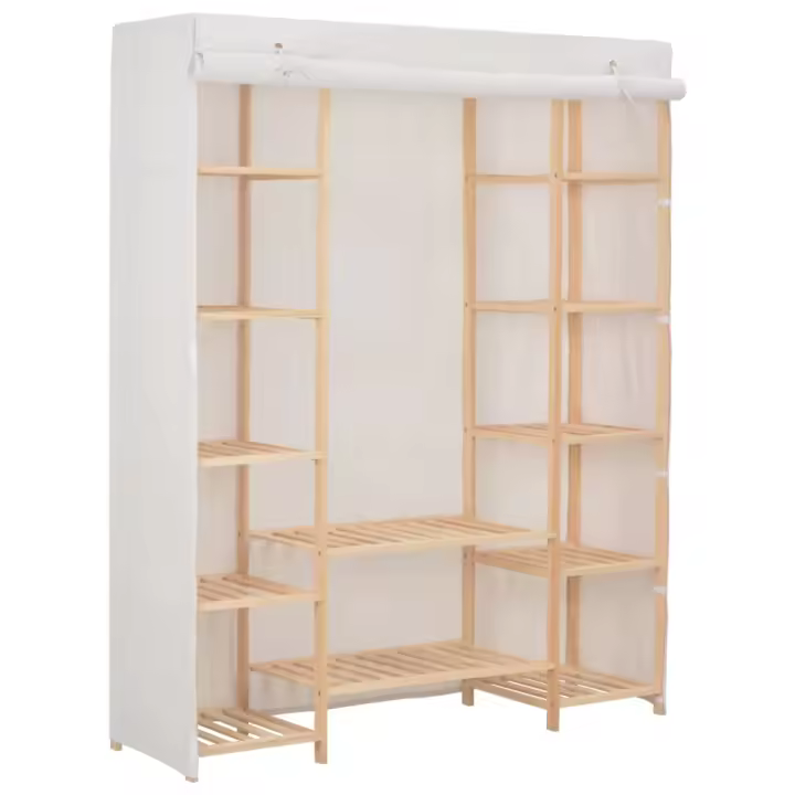vidaXL Armario de tela 135x40x170 cm en color Blanco/Gris | almacenamiento funcional diseño moderno para baño dormitorio sala - 1