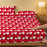 Sábana Ajustada Moderna Y Simple En Color Mate Con Diseño De Corazón Funda De Cama Impresa Para Dormitorio Sin Almohadillas - details 3