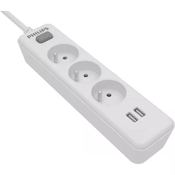 Philips Regleta de 3 enchufes SPN3032WA/19, 230 V, con USB, Color Blanco - 1