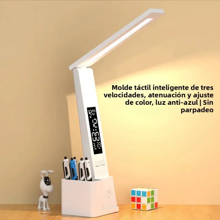 Lámpara De Escritorio LED Con Calendario Y Temperatura USB Plegable Para Lectura Luces Nocturnas Táctil Regulable Moderna ABS PVC - 1