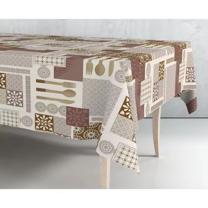 Mantel de hule estampado por metros - Cucharas Cubiertos Marrón 43294-1    mantel por metros; manteles; mantel barato; mantel jardín - 1