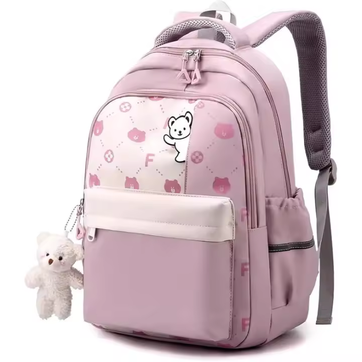 MoChila Colegio de Nylon Ligera e Impermeable para Chicas-MoChila Infantil Casual de Viaje con Simpático Colgante, 28x20x42 cm - 1