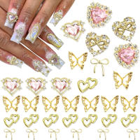75PCS Encantos De Uñas Dorados Con Diamantes Rosa Hermoso Y Brillante Joyería De Uñas Para Mujer Manicura Decoración De Uñas Con Corazones Y Lazos - details 0