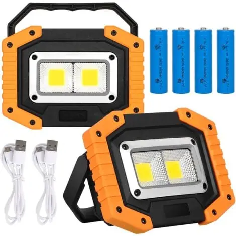 2 Focos LED de Construcción - Recargables por USB, 30W, 2000LM, IP65 para Acampar - 1