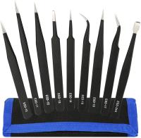 Juego De Pinzas Antiestáticas ESD 10Pc Acero Inoxidable De 1.5mm Para Reparación De Electrónica Soldering Artesanía Joyería - details 0