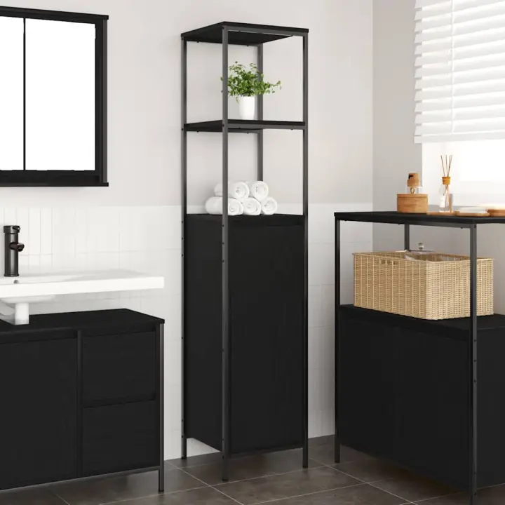 vidaXL Mueble de baño con estantes roble negro 36x35x165 cm - 1