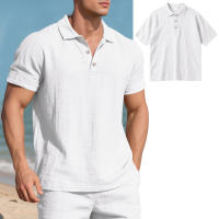 Camisa POLO de manga corta con solapa y botones, informal, de lino, transpirable, estilo británico, de verano para hombre - details 3