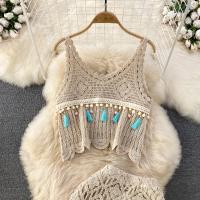Conjunto De Ropa De Navidad Para Mujer Dos Piezas Laca up Halter Sin Espalda + Top Con Cuerda De Borla Tassel Sólido Falda A-Line De Cintura Elástica Longitud Media Pierna - details 1