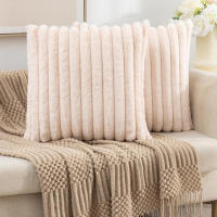Funda De Cojín De Peluche De Conejo Falso Para Sofa Decoración De Interiores Tamaño 45x45cm Estilo Sólido Y Rayado Grueso Y Suave - details 10