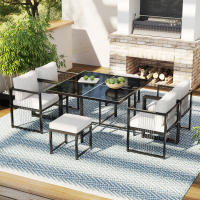 Mesa y sillas de Comedor de exterior para 6 personas, juego de 7 piezas, Mesa de Cristal Templado, ideal para comer en el patio trasero, Terraza Jardín - details 0