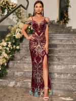 Vestido De Fiesta Formal Para Mujer Unithorse Con Tirantes Spaghetti Corte Aleatorio Cuello Profundo Y Falda Larga Con Lentejuelas - details 0