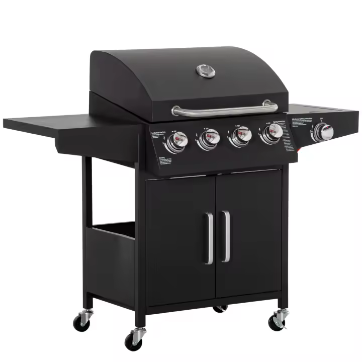 Barbacoa de gas con 3 quemadores, 3 kW Cadda one, Carro de barbacoa Móvil, Red de Parrilla, Mesa lateral, 132,4 cm x 55 cm x 109 cm - 1