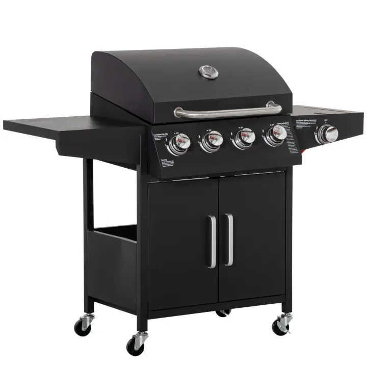 Barbacoa de gas con 3 quemadores, 3 kW Cadda one, Carro de barbacoa Móvil, Red de Parrilla, Mesa lateral, 132,4 cm x 55 cm x 109 cm - 1
