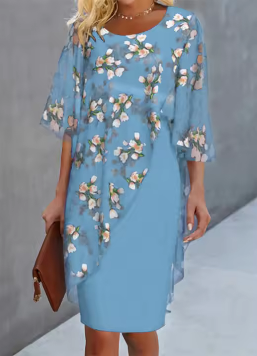 Vestido Elegante De Tamaño Grande Con Diseño De Estampado Falso Two-piece Ajustado Para Cocktail Vestido Midi De Cuello En V Estilo Oficina - 1