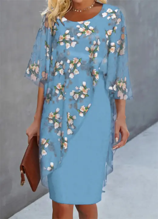 Vestido Elegante De Tamaño Grande Con Diseño De Estampado Falso Two-piece Ajustado Para Cocktail Vestido Midi De Cuello En V Estilo Oficina - 1