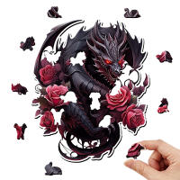 Rompecabezas De Madera Misterioso Dragón Negro Caja De Regalo Exquisita Para El Día De San Valentín Forma Irregular De Animal Regalo Para Adultos Alivio Del Estrés - details 1