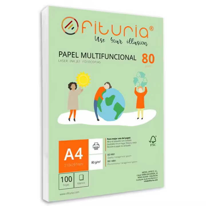 Paquete de folios A4 de 80gr con 100 Hojas Blancas, Papel Multifuncional para Uso Escolar y Entornos Laborales. Ideal con impresoras láser, de inyección o fotocopiadoras - Ofituria - 1