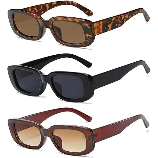 Paquete de 3 gafas de sol rectangulares para mujer, estilo retro, cuadradas, vintage, accesorios estéticos Y2K de los años 90 - 1