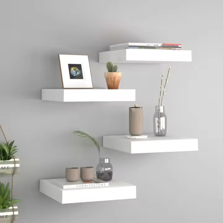 Estantes flotantes de pared 4 uds MDF blanco 23x23,5x3,8 cm - 1