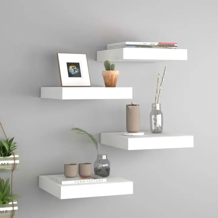 Estantes flotantes de pared 4 uds MDF blanco 23x23,5x3,8 cm - 1
