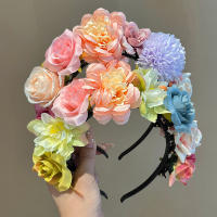 Diadema De Flores Coloridas Para Niñas Adorno De Cabello Simulación De Flor Corona De Novia Para Boda Accesorio Para Mujer - details 4