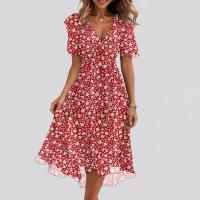 Vestido Casual De Moda Para Mujer Con Cuello En V Manga Corta Volante Vintage Impresión A-Line De Pierna Larga Estilo Italiano - details 31