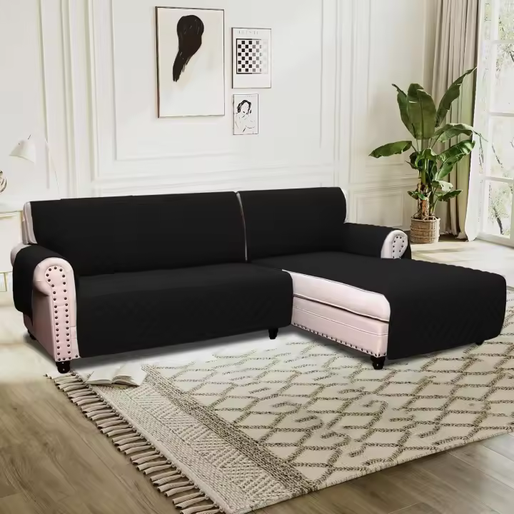 BellaHills Sofa Cover L Shape 2 Piece Couch Cover for Sectional Sofa Non Slip Corner Sofa Cover Water Resistant Chaise Sofa Cover for Dogs (Right Chaise Lounge + 3 Seater, Black) - 1
