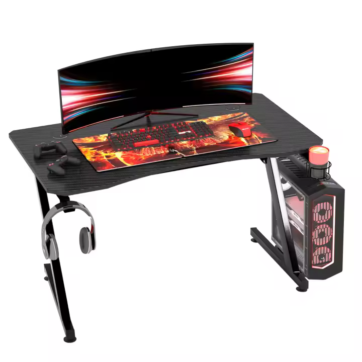 HOMCOM Mesa Gaming 120x65x74,5 cm Escritorio Ergonómico Gaming desk para Computadora PC con Portavasos Gancho para Auriculares y Pies Ajustables Efecto de Fibra de Carbono - 1