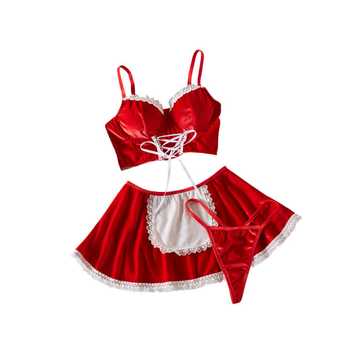 Conjunto De Lencería Sexy Para Mujer Vestido De Doncella Francesa Con Encaje Y Anillo En La Pierna Estilo Lolita Cosplay Sin Aros Talla Única