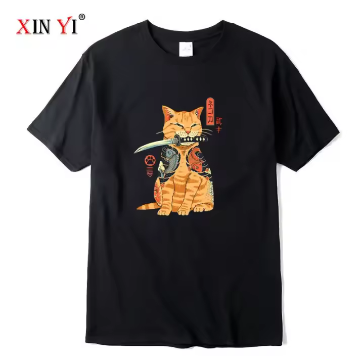 Camiseta Para Hombre 100% Algodón Manga Corta Estampado De Gato Con Cuchillo Estilo Hip Hop Casual Verano Camiseta Maleteo - 1